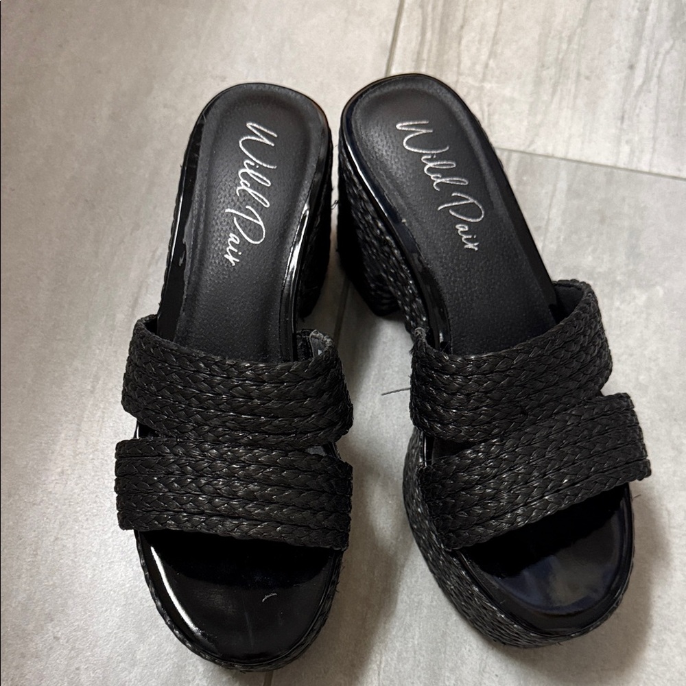 Wild Pair Black Braided Wedge Slide Sandals